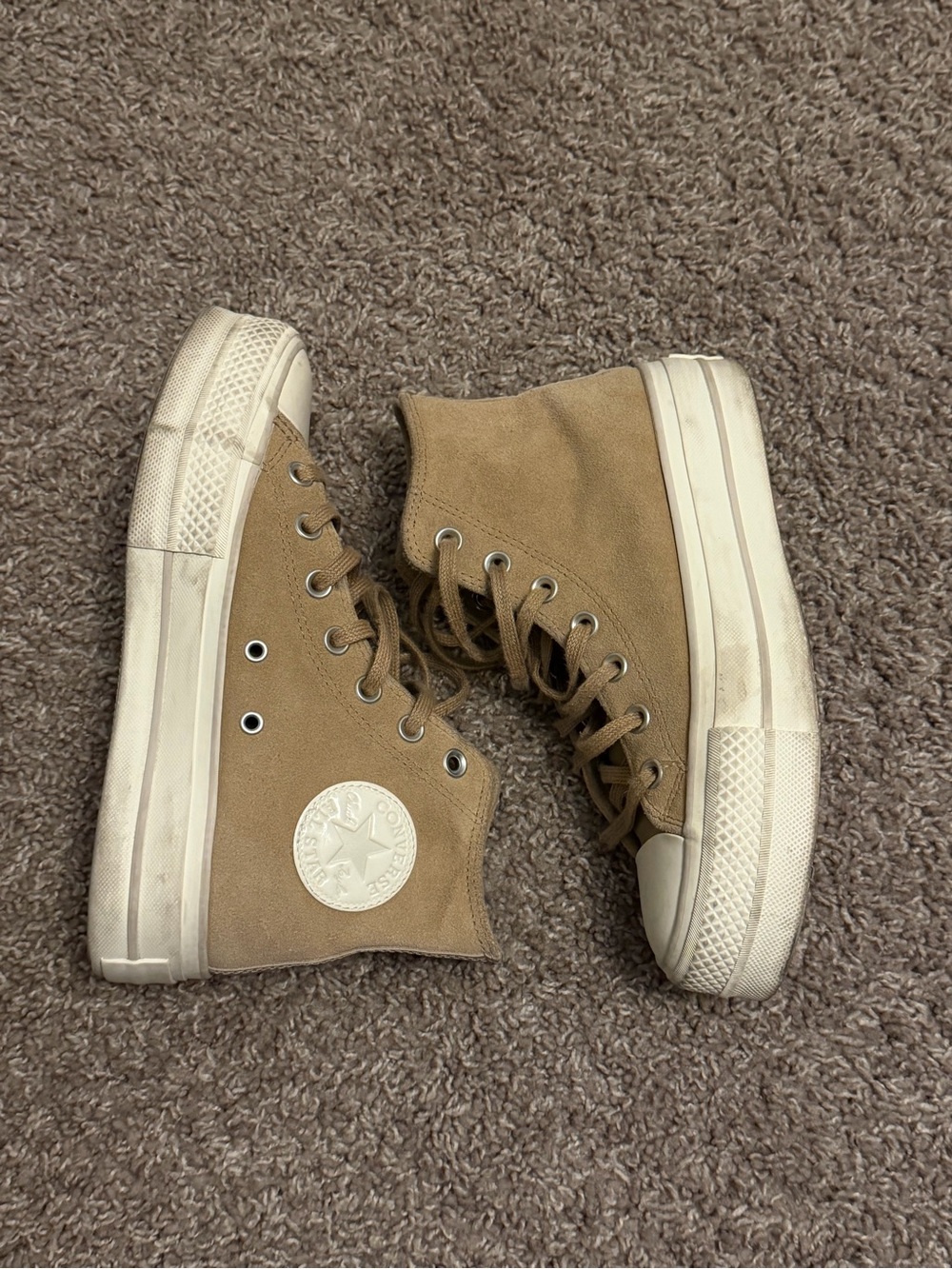 Converse High Top Platform Sneakers in Tan & Cream